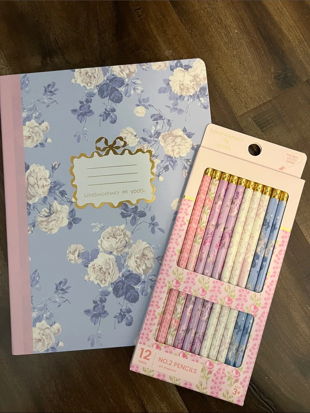 LoveShackFancy x Target composition book + pencils